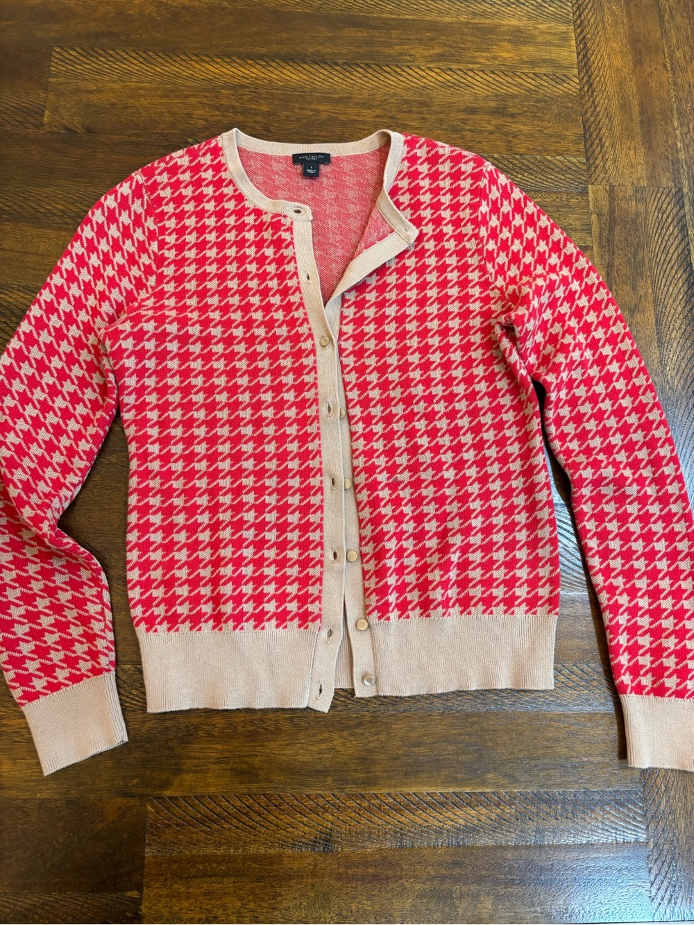 Ann Taylor Pink and Cream Button Cardigan